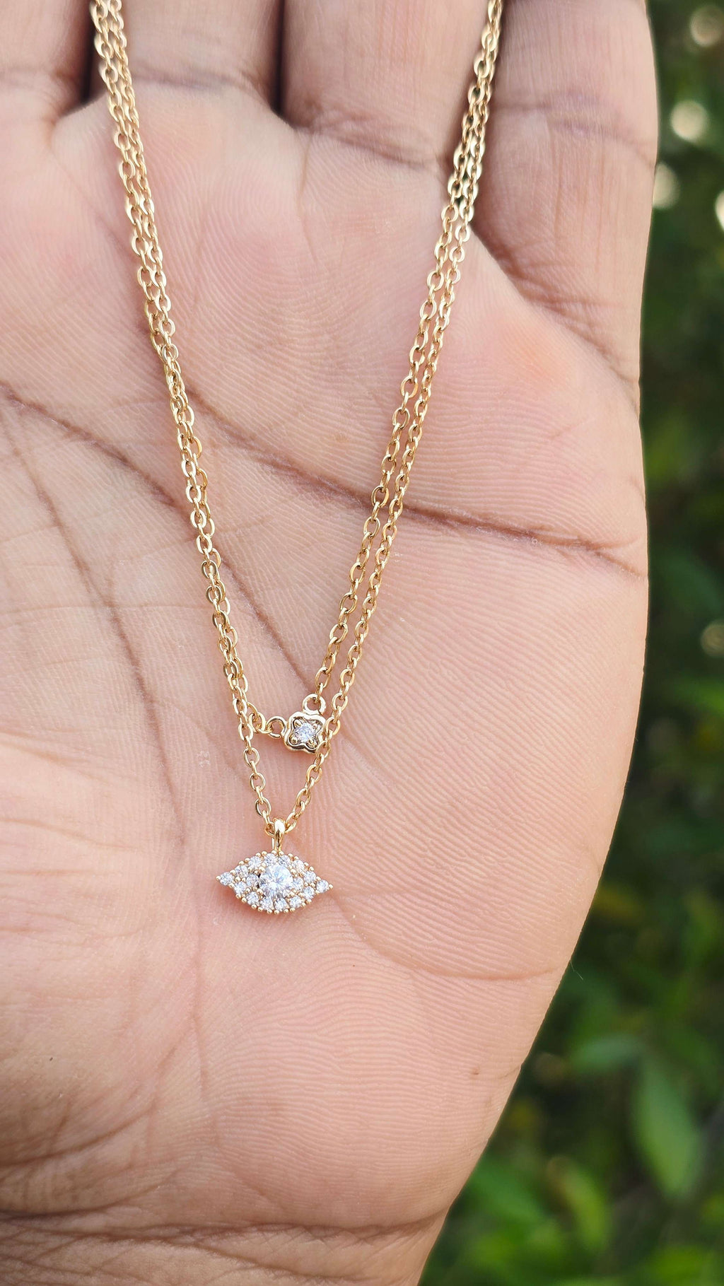 Gold Plated Double Stone Necklace | Anti Tarnish