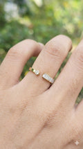 young woman wearing gold-plated hypoallergenic finger ring, showing their anti-tarnish shine suitable for sensitive skin and daily wear