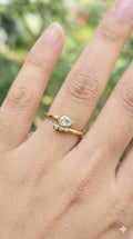 young woman wearing gold-plated hypoallergenic finger ring, showing their anti-tarnish shine suitable for sensitive skin and daily wear