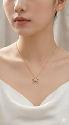 young woman wearing gold-plated hypoallergenic necklace, showing their anti-tarnish shine suitable for sensitive skin and daily wear