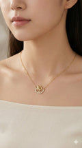 young woman wearing gold-plated hypoallergenic necklace, showing their anti-tarnish shine suitable for sensitive skin and daily wear
