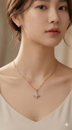 young woman wearing gold-plated hypoallergenic necklace, showing their anti-tarnish shine suitable for sensitive skin and daily wear